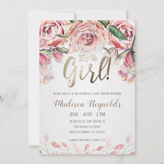 女の子 – 紅茶パーティー赤ちゃんシャワー招待状 招待状 (正面)