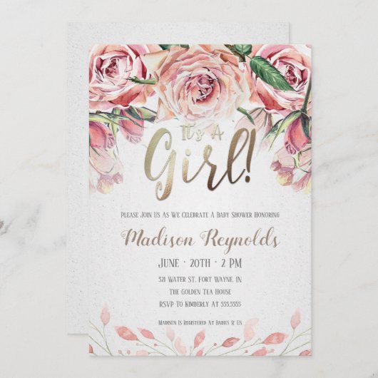 女の子 – 紅茶パーティー赤ちゃんシャワー招待状 招待状 (正面/裏面)