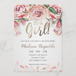 女の子 – 紅茶パーティー赤ちゃんシャワー招待状 招待状