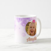 女の子 紫色の泡の写真 名前 誕生日 コーヒーマグカップ (正面右)