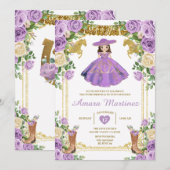 女の子 紫 メキシカンドレス 3歳 誕生日パーティー 招待状 (正面/裏面)