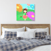 女の子、花、レディバグ キャンバスプリント (インサイチュ (寝室))