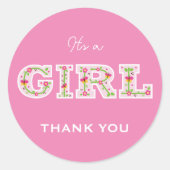 女の子、花、蝶の赤ちゃんシャワー ラウンドシール (正面)