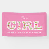 女の子、花、蝶の赤ちゃんシャワー 横断幕 (横)