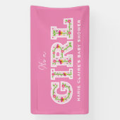 女の子、花、蝶の赤ちゃんシャワー 横断幕 (縦)