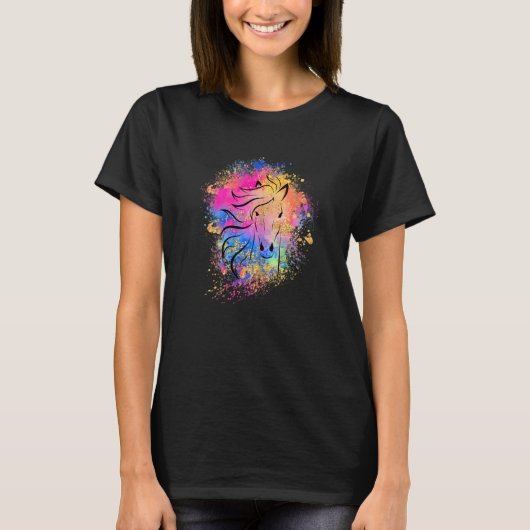 女の子 虹色 馬 シルエット ピンク かわいい カラフル Tシャツ (正面)
