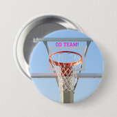 女の子"行くチーム"誕生日パーティバスケットボールフープ 缶バッジ (正面&裏面)