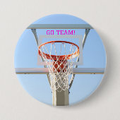 女の子"行くチーム"誕生日パーティバスケットボールフープ 缶バッジ (正面)