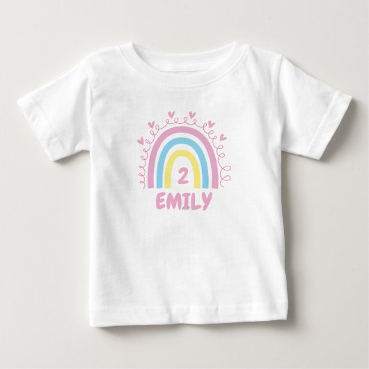 女の子 誕生日 お名前 カスタム レインボー ベビーTシャツ (正面)