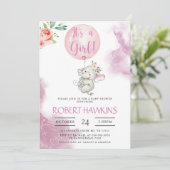 女の子、象のバルーン赤ちゃんシャワーInvitati 招待状 (スタンド正面)