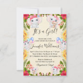 女の子、赤ちゃんシャワーゾウと花シック 招待状 (正面)