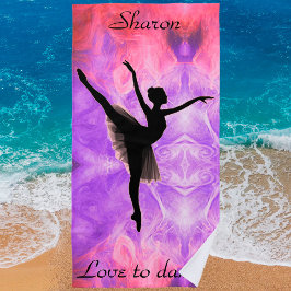 女の子「踊り大好き」ピンク&パープルビーチタオル ビーチタオル