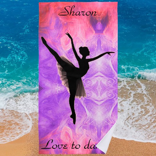 女の子「踊り大好き」ピンク&パープルビーチタオル ビーチタオル