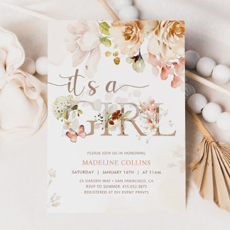 女の子、開花のベビー、庭の赤ちゃんシャワー 招待状