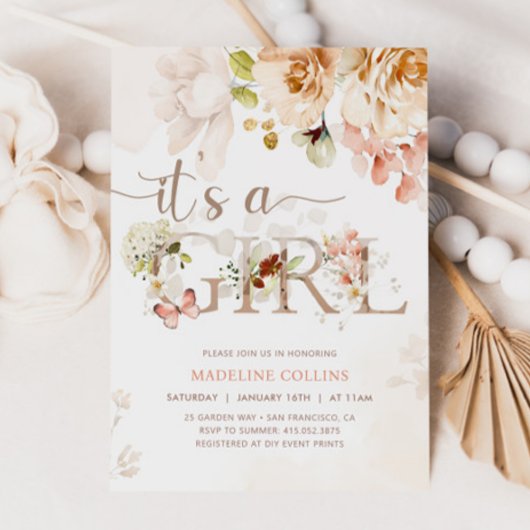 女の子、開花のベビー、庭の赤ちゃんシャワー 招待状