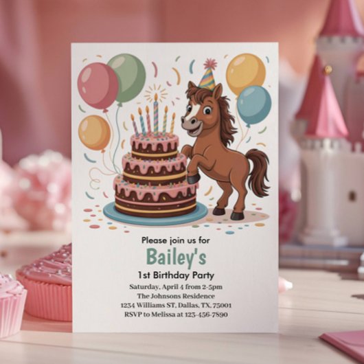 女の子 馬 初めての誕生日パーティー 招待状