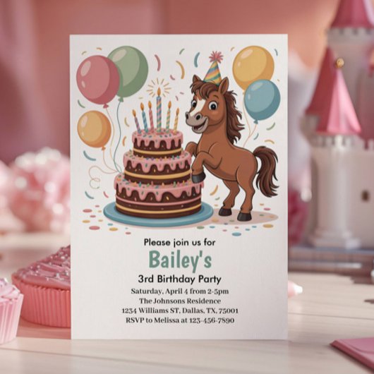女の子 馬 3歳 誕生日パーティー 招待状