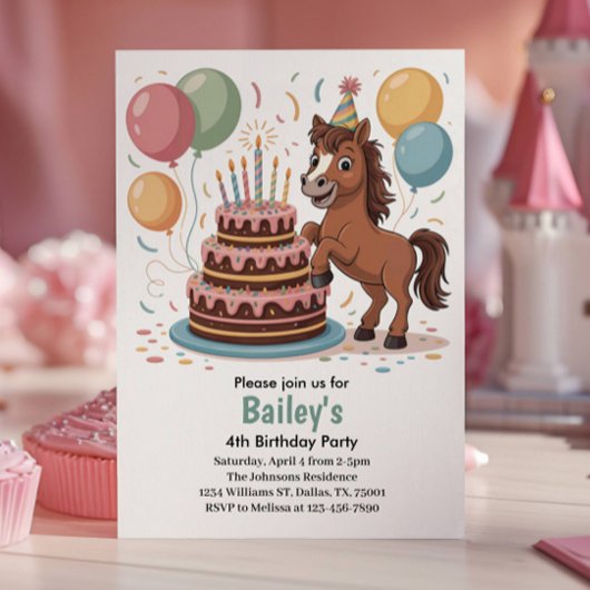 女の子 馬 4歳の誕生日パーティー 招待状