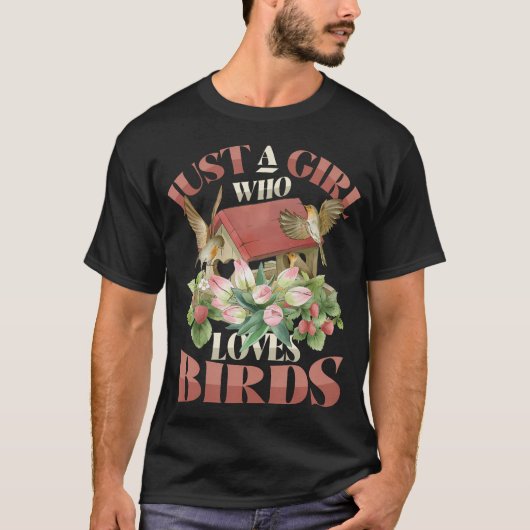 女の子 鳥好き - ただの鳥好きの女の子 Tシャツ (正面)