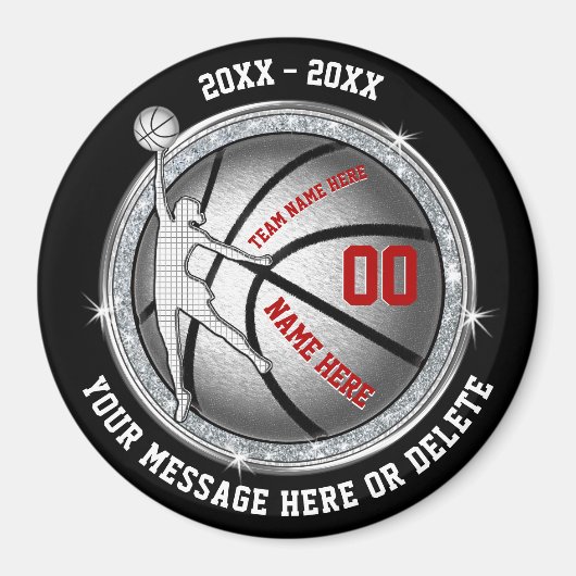 女の子、黒、赤のための安いバスケットボールのお土産 マグネット (正面)