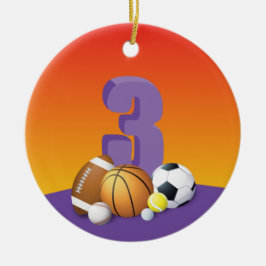 女の子 3歳の誕生日 スポーツボール セラミックオーナメント