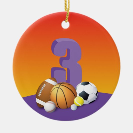 女の子 3歳の誕生日 スポーツボール セラミックオーナメント (正面)