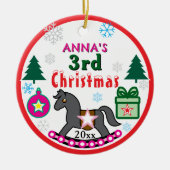 女の子 3歳 クリスマス 写真 ピンク グレー 馬 セラミックオーナメント (正面)