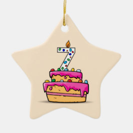 女の子 7歳の誕生日 7 スイートピンクケーキ セラミックオーナメント