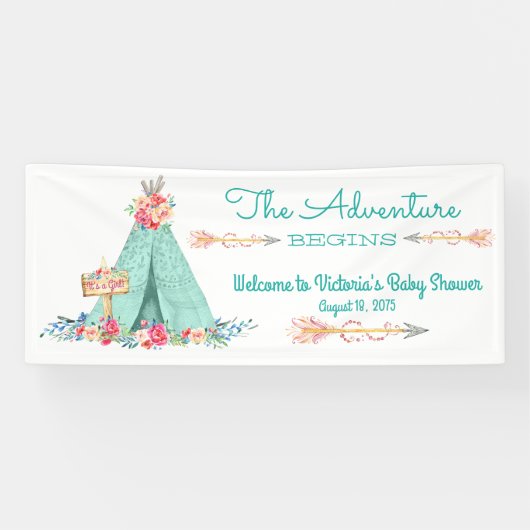 女の子 TeePee ボヘミアン トライバル ベビーシャワー 横断幕 (横)
