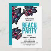 女の子ANY AGEサーフ猫ビーチパーティー 招待状 (正面/裏面)