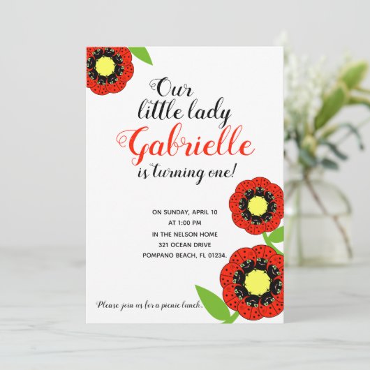 女の子ANY AGE LADYBUG BIRTHDAY PARTY 招待状 (スタンド正面)