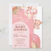 女の子Bohoアーチテディベア心待ち赤ちゃんシャワー 招待状 (正面)