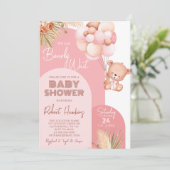 女の子Bohoアーチテディベア心待ち赤ちゃんシャワー 招待状 (スタンド正面)