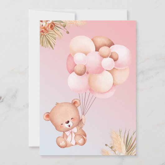 女の子Bohoアーチテディベア心待ち赤ちゃんシャワー 招待状 (裏面)
