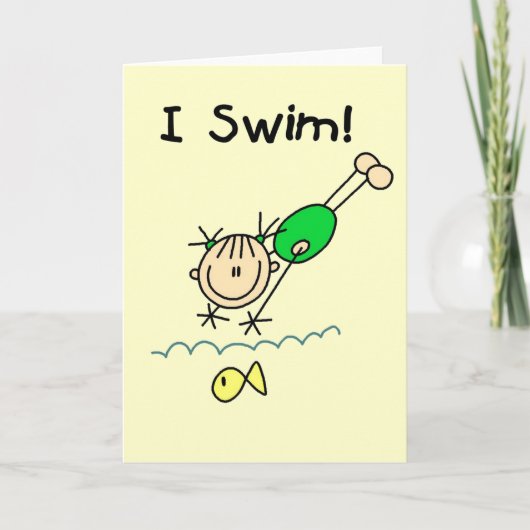 女の子IがTシャツとギフトを泳ぐ カード (正面)
