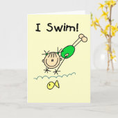 女の子IがTシャツとギフトを泳ぐ カード (黄色い花)