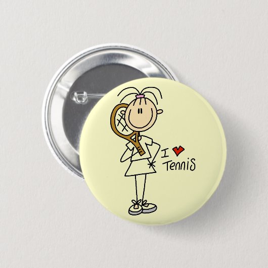 女の子I愛テニスのTシャツおよびギフト 缶バッジ (正面&裏面)