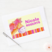 女の子idフルネーム紫オレンジ色のポニー馬のステッカー 長方形シール (封筒)