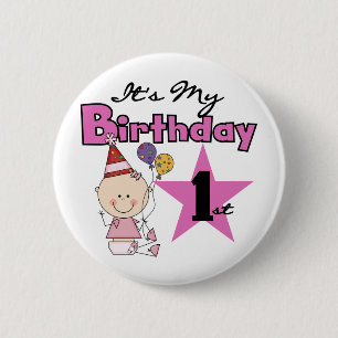 女の子It's My誕生日Tシャツとギフト 缶バッジ