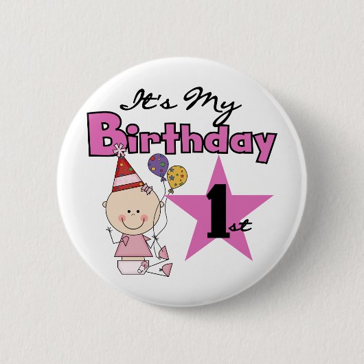 女の子It's My誕生日Tシャツとギフト 缶バッジ (正面)