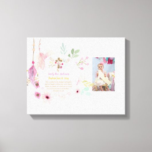 女の子PHOTOバプテスマ《キリスト教》洗礼式や命名式ギフト諺31:25 キャンバスプリント (正面)