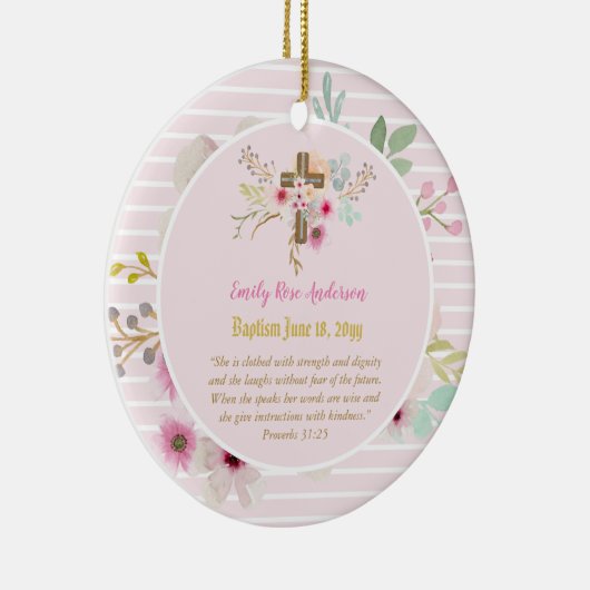 女の子PHOTOバプテスマ《キリスト教》洗礼式や命名式ギフト諺31:25 セラミックオーナメント (右)