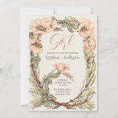 女の子QRコードピンクローゼベビーシャワー 招待状 (正面)