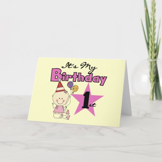 女の子Tシャツと誕生日の贈り物 カード (正面)