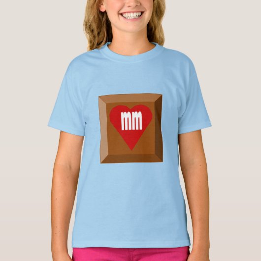 女の子Tシャツブルーラブチョコレート Tシャツ (正面)