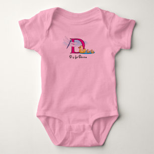 女の子Tシャツ用アルファベットD – 名前を追加 ベビーボディスーツ