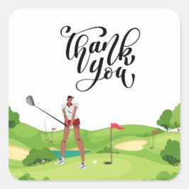 女の感謝していゴルファーがグリーンを着たゴルフ スクエアシール