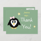 女の感謝してい子の名前のペンギンのためのクリスマスのギフト ポストカード (正面/裏面)