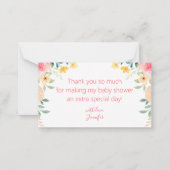 女の感謝してい子の赤ちゃんシャワー水色フローラピンク ノートカード (裏面)