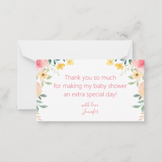 女の感謝してい子の赤ちゃんシャワー水色フローラピンク ノートカード (裏面)